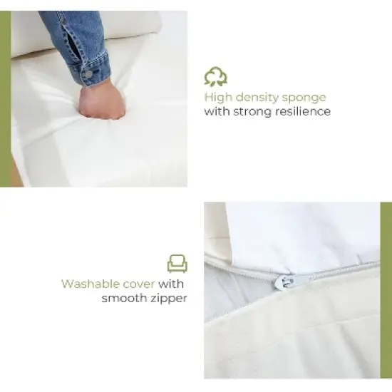 LuxenHome Outdoor Acacia Wood Side Table and Set of 2 Armchairs with White Cushions image {9}