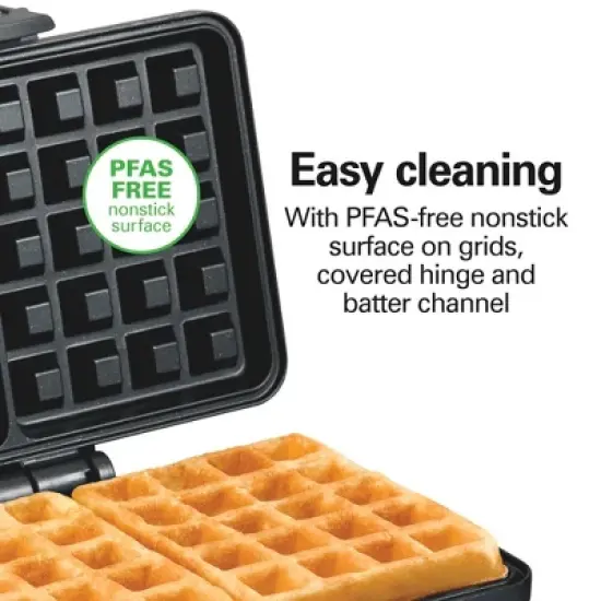 Hamilton Beach Belgian Style Waffle Baker 26009G: Nonstick Metal, 650W, Hand Wash, Silver, 72 sq in Grill Surface image {3}