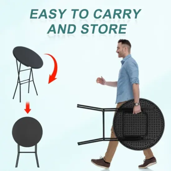 MUKE 31.5" Round Folding Picnic Table, Portable Cocktail Table with Detachable Legs, Waterproof for Indoor/Outdoor Events & Camping image {4}