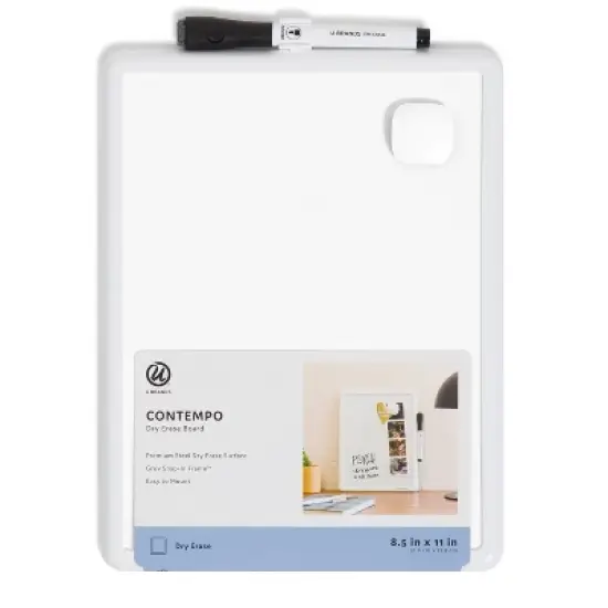 U Brands 8.5"x11" Contempo Magnetic Dry Erase Board White: Small Wall Mount Presentation Board, Polypropylene, Steel, Plastic image {6}