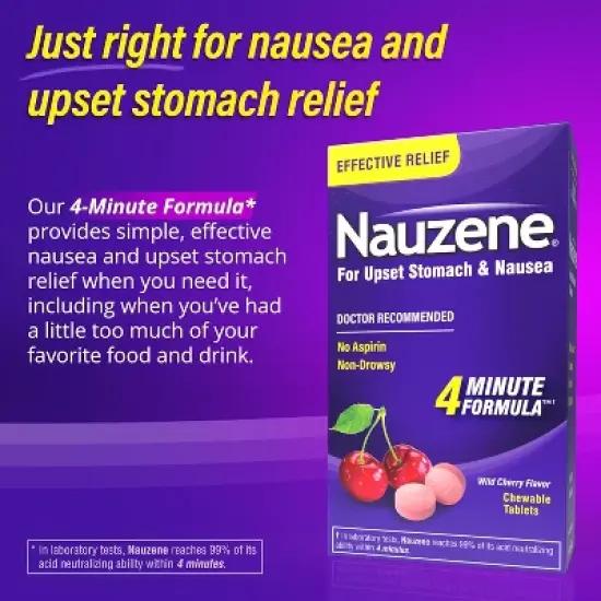 Nauzene - Upset Stomach & Nausea Chewable Tablets, Wild Cherry Flavor, 42 Count image {2}