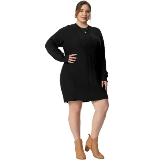 Agnes Orinda Women's Plus Size Long Sleeve Knit Pullover Short Sweater Dresses image {2}