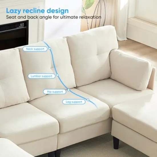 Mjkone Modular Convertible Sectional Sofa Couch, Upholstered Comfy Fabric 4-Seater Sofa with Movable Ottomans image {5}