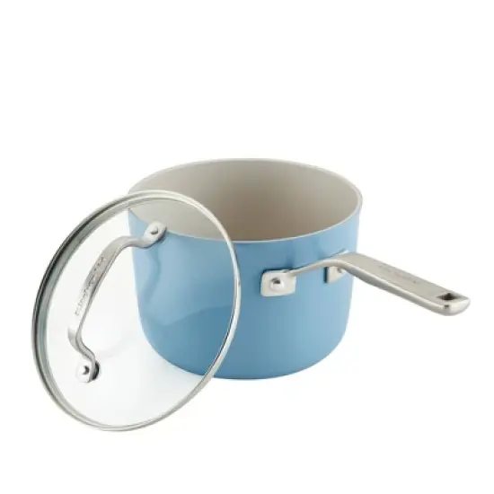 KitchenAid Hard Anodized 10pc Nonstick Ceramic Cookware Pots and Pans Set - Blue Velvet: Tempered Glass Lids, Stainless Steel Handles image {10}