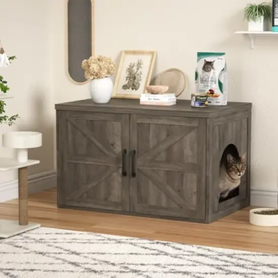 Large Double Room Cat House Cabinet, Hidden Litter Box Furniture image {9}