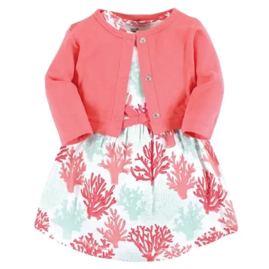 Touched by Nature Girls Infant, Toddler, and Kids Organic Cotton Dress and Cardigan, Coral Reef image {6}