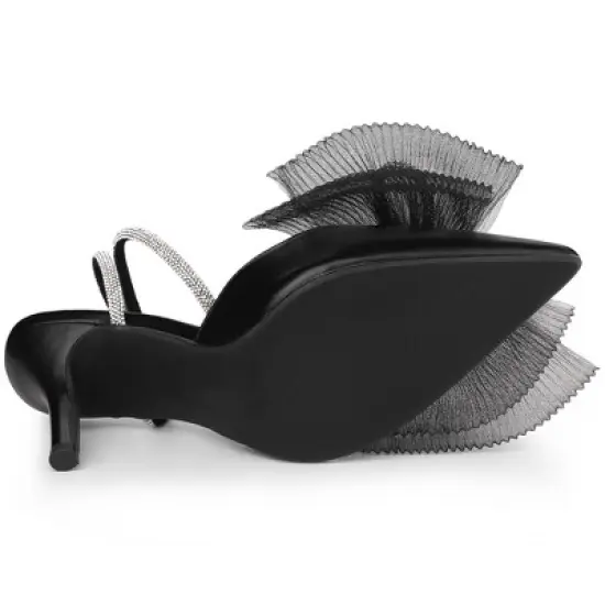 Perphy Rhinestone Mesh Bow Slingback Stiletto Heel Pumps for Women image {4}