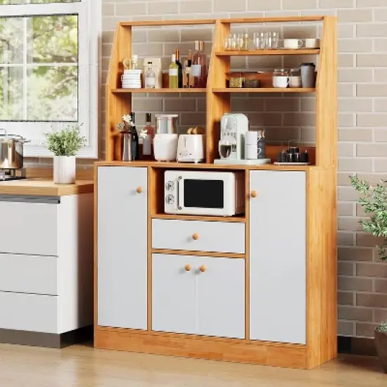 Wood Sideboard Buffet Cabinet, Large Cupboard Cabinet with Storage, Freestanding Kitchen Pantry Cabinets with Drawers, Adjustable Shelf & Storage Rack image {3}