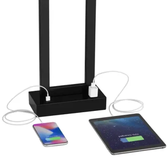 360 Lighting Modern Table Lamp with USB and AC Power Outlet 30" Tall Black Metal White Rectangle Shade for Living Room Bedroom House image {3}
