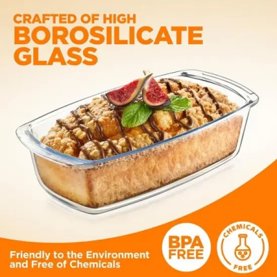 NutriChef 3 Sets High Borosilicate Glass Loaf Pan with Cover - Grip Handles for Easy Carry from Hot Oven To Table, BPA-Free image {2}