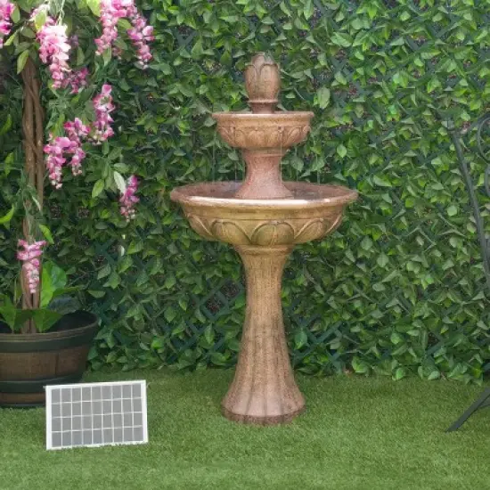Alpine Corporation 43" Cement Solar Brown Tiered Tulip Tabletop Fountain image {5}