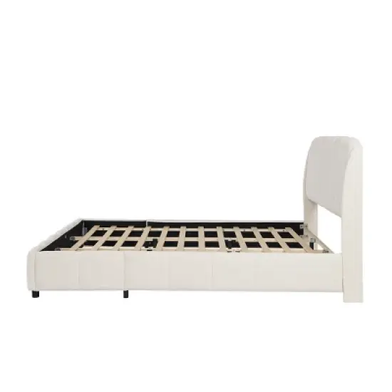 Christopher Knight Home Ella Boucle Upholstered Platform Bed with Headboard, Beige, King image {6}