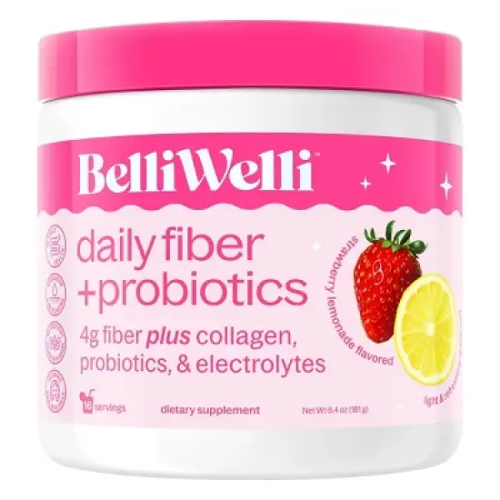 BelliWelli Daily Fiber Supplement + Probiotics, Electrolytes, Collagen, Powder - Strawberry Lemonade - 16 servings image {5}