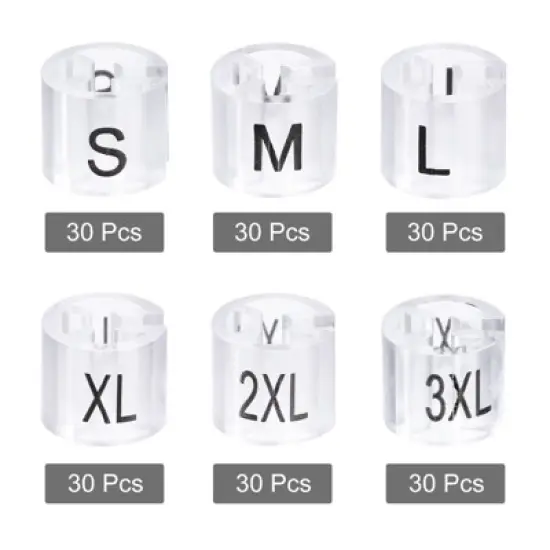 Unique Bargains Clothes Hanger Marker 6 Sizes Fit 0.14" Rod Clear 180 Pcs image {2}