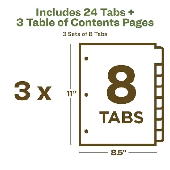 Avery Ready Index Customizable Table of Contents Asst Dividers 8-Tab Ltr 3 Sets 11081 image {5}