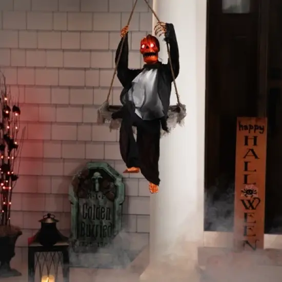 Northlight Animated Swinging Pumpkin Man Halloween Decoration - 30" image {1}