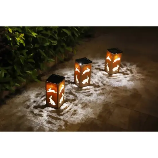 Techko Maid LED Solar 10.8" Portable Rabbit Cut Out Decorative Outdoor Lantern Clear image {11}