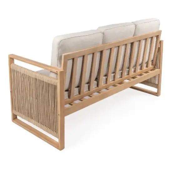 Gable 3-Seat Mid-Century Modern Roped Acacia Wood Outdoor Sofa with Cushions - JONATHAN Y image {8}