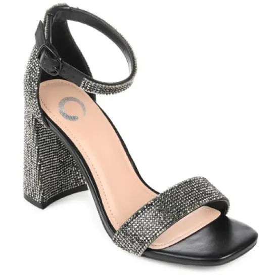 Journee Collection Womens Idda Tru Comfort Foam Rhinestone Detail Block Heel Sandals image {9}