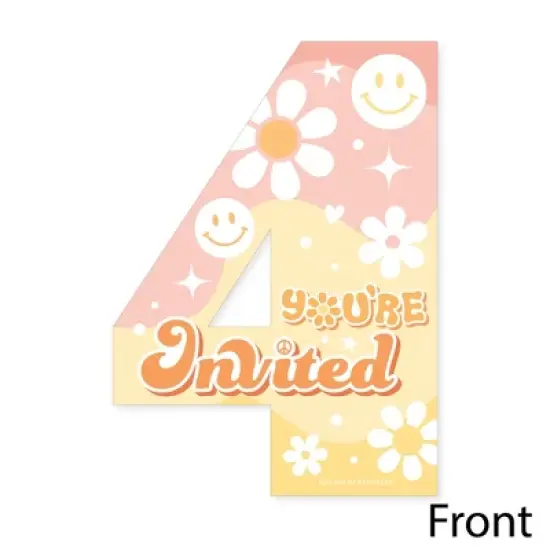 Big Dot of Happiness Four-Ever Groovy - Shaped Fill-In Invitations - Boho Hippie Fourth Birthday Party Invitation Cards with Envelopes - Set of 12 image {2}
