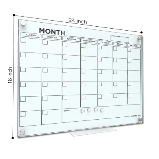 SCRIBBLEDO Magnetic Glass Wall Calendar 18"x24" Monthly Dry Erase Planner with Marker Tray image {1}