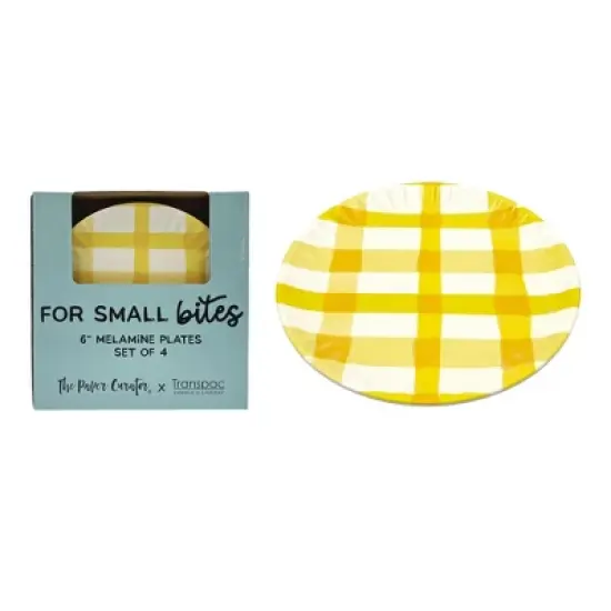 Transpac Melamine Gingham App Plates Set of 4 Home Decorations Spring image {1}