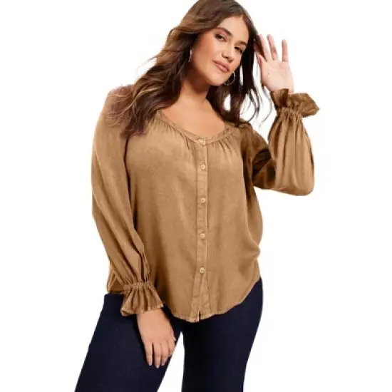 June + Vie by Roaman's Women&rsquo;s Plus Size Sweetheart Acid Wash Top image {4}