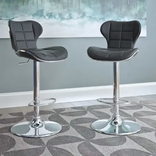 Set of 2 Adjustable Chrome Accented Bonded Leather Barstool - Corliving image {5}