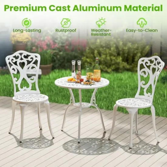 Costway 3 PCS Patio Bistro Set with Umbrella Holes Outdoor Bistro Set for Front Porch White/Green image {7}