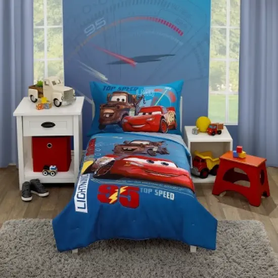 Disney Cars Piston Cup Circuit Blue, Red, and Yellow, Lightning McQueen and Mater 4 Piece Toddler Bed Set image {8}