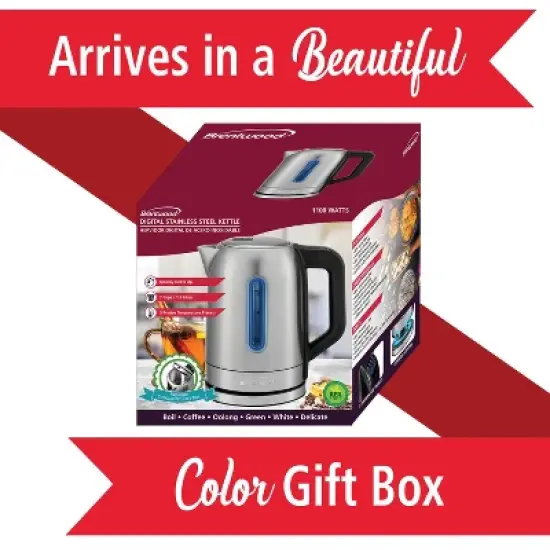 Brentwood 1,500-Watt 1.79-Qt. Cordless Digital Stainless Steel Kettle with 5 Temperature Presets and Swivel Base in Black image {2}