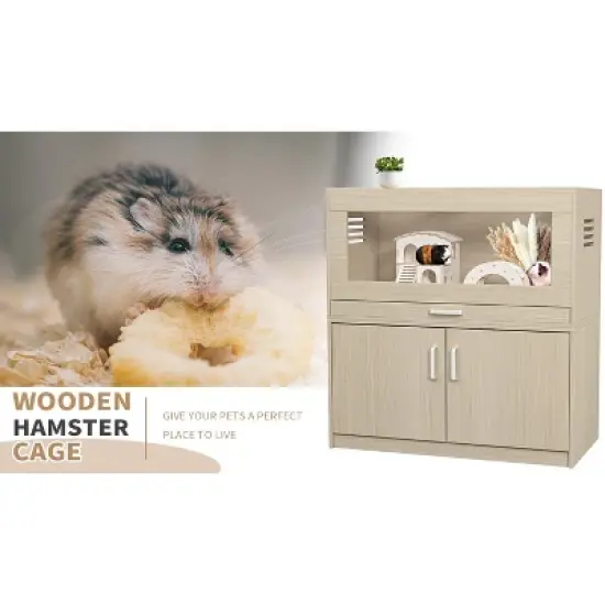 Hamster Cage,Rat Cage Wood with Independent Storage Cabinet,House for Chinchilla with Guinea Pig Hutch and Bridge(31.50" L x 15.75" W x 32.28" H) image {7}