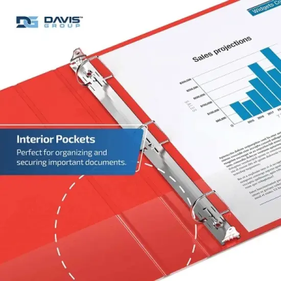 Davis Group 6pk 1" Premium Economy Angled D-Ring Binder Red: Hard Cover, 225 Sheet Capacity, 2 Pockets, Polypropylene image {5}