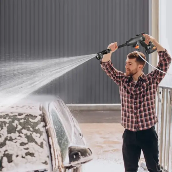 VEVOR Cordless Pressure Washer, 580-PSI 1.1 GPM Portable Power Cleaner, Handheld High-Pressure Car Washer Gun with 4.0Ah Battery, Charger, Black image {1}