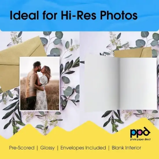 PPD Glossy Printable Greeting Cards with Envelopes 5.5x8.5" Blank Half Fold to 4.25x5.5" 50 sheets 240 gsm for Inkjet Printers image {2}