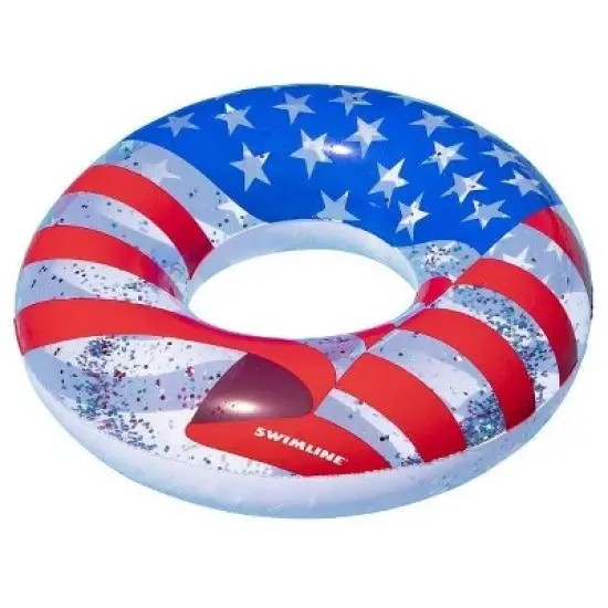 Swimline Americana Glitter Ring, 36", Inflatable Pool Tube, Heavy-Duty Vinyl, Patriotic Design, 1 Count image {2}