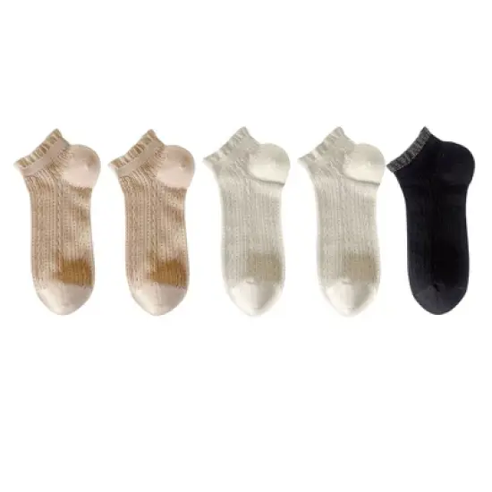Anna-Kaci 5 Pairs Women's Ruffle Cuff Lace Knit Ankle Socks Breathable Soft Stretch Fabric with Multiple Color Options image {10}