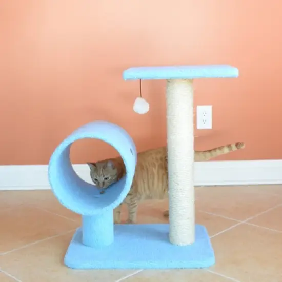 Armarkat Sky Blue 25" Real Wood Cat Tree With Scratcher And Tunnel for Privacy And Hiding, B2501 image {5}