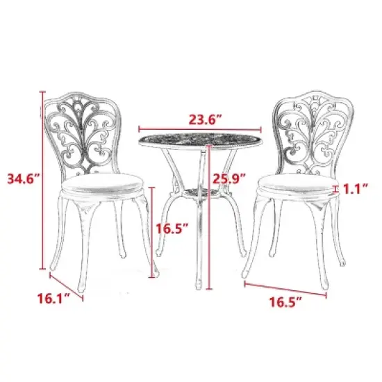 3-Piece Vintage Carved Patio Seating Set,Aluminium Patio Accent Chair Set Of 2,Round Table,Armless Chair With Petal-shaped Back-Maison Boucle image {4}