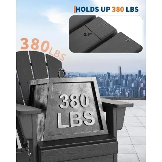 3-Piece Folding Adirondack Chairs Set of 2 with Side Table, HDPE Plastic Outdoor Chairs with Wood Texture image {1}