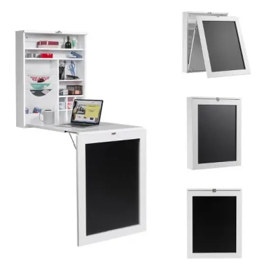 Costway White Wall Mounted Table Convertible Desk Fold Out Space Saver Chalkboard image {5}