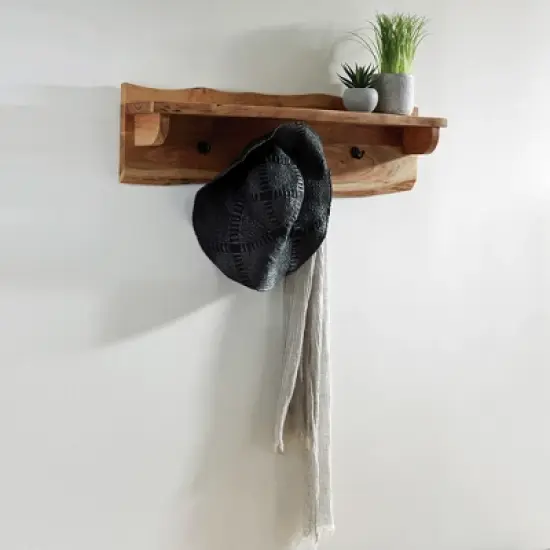 Alaterre Furniture Alpine Natural Brown Live Edge Wood Coat Hooks with Shelf image {2}