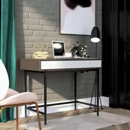 Olivia Computer Desk Gray Oak - Cosmoliving By Cosmopolitan image {4}