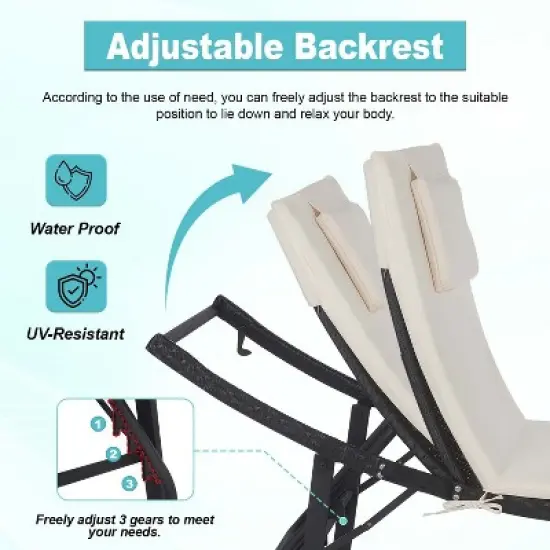 FDW Patio Chaise Lounge Set of 3 Outdoor Sets with Folding Table image {4}