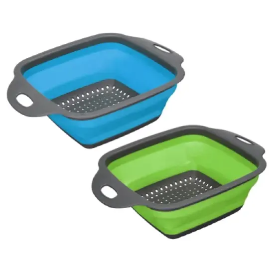 Unique Bargains Collapsible Colander Set Silicone Square Foldable Strainer Convenient Space Saving image {6}