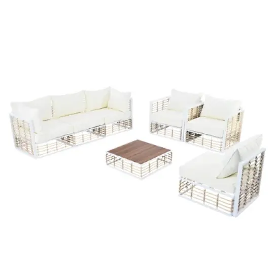 FIONECA Modern Minimalist 7-Piece Metal Patio Sectional Sofa Set with Thick Cushions & Coffee Table &uml;C White, Indoor & Outdoor image {8}
