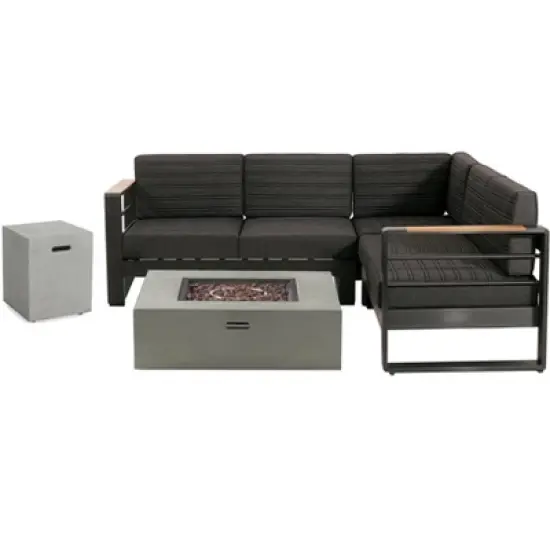 Christopher Knight Home Layla Patio 5 Pieces Aluminum Seating sets with Firepit, Black/Gray image {11}