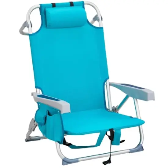 FURNIinspire Outdoor Portable Chair Adjustable Back with Storage Pockets for Relaxation and Fun, Mint Green, 24.8"*25.6"*32.28" image {5}