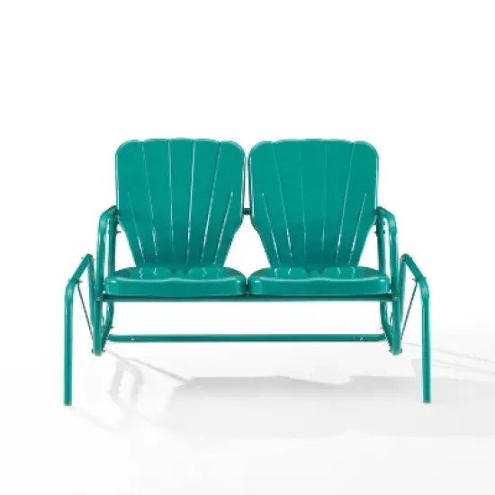 Ridgeland Outdoor Metal Loveseat Glider - Turquoise - Crosley image {4}