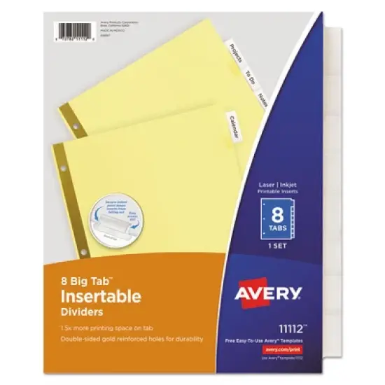 Avery Insertable Big Tab Dividers, 8-Tab, Double-Sided Gold Edge Reinforcing, 11 x 8.5, Buff, Clear Tabs, 1 Set image {7}